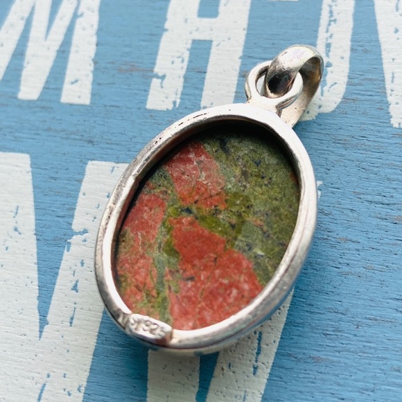 VINTAGE Mexican 925 Unakite Gemstone Pendant 2” - Picture 2 of 3